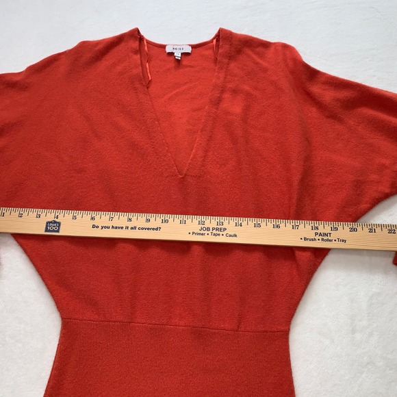 Reiss Jenna cashmere mix knit dress ruched long sleeve v neck size XS orange - Picture 10 of 16